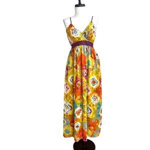 Mll Gabrielle Babydoll Maxi Dress Sz M Colorful Psychedelic 70s Festival Hippie